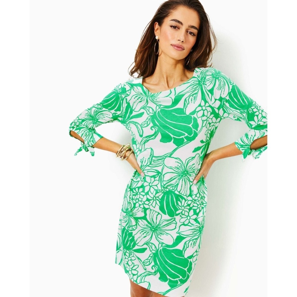 Lilly Pulitzer Lidia Cotton Boatneck Dress Spearmint Kiss My Tulips Dress M